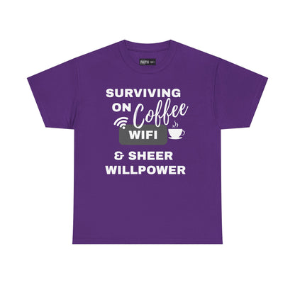 Surviving on Coffee Tee - Unisex Heavy Cotton Shirt, Funny Gift for Coffee Lovers, Perfect for Everyday Wear, Birthday & Holidays
