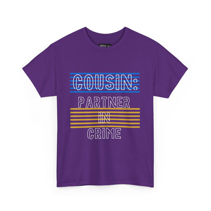 Cousins Partner in Crime Tee | Unisex Heavy Cotton T-Shirt for Family Gatherings, Cousin's Day, Gift for Cousins, Comfortable Casual Wear