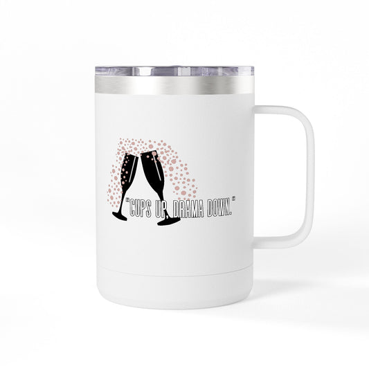 Celebratory Coffee Mug Tumbler, Cheers Gift for Friends, 15oz Drinkware for Parties, Birthdays, Wedding, Fun Gatherings