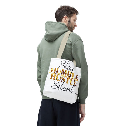 FaithStyles Stay Humble Hustle Silent Tote Bag — Motivational Leopard Print Canvas Tote