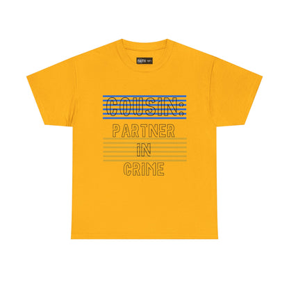 Cousins Partner in Crime Tee | Unisex Heavy Cotton T-Shirt for Family Gatherings, Cousin's Day, Gift for Cousins, Comfortable Casual Wear