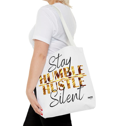 FaithStyles Stay Humble Hustle Silent Tote Bag — Motivational Leopard Print Canvas Tote