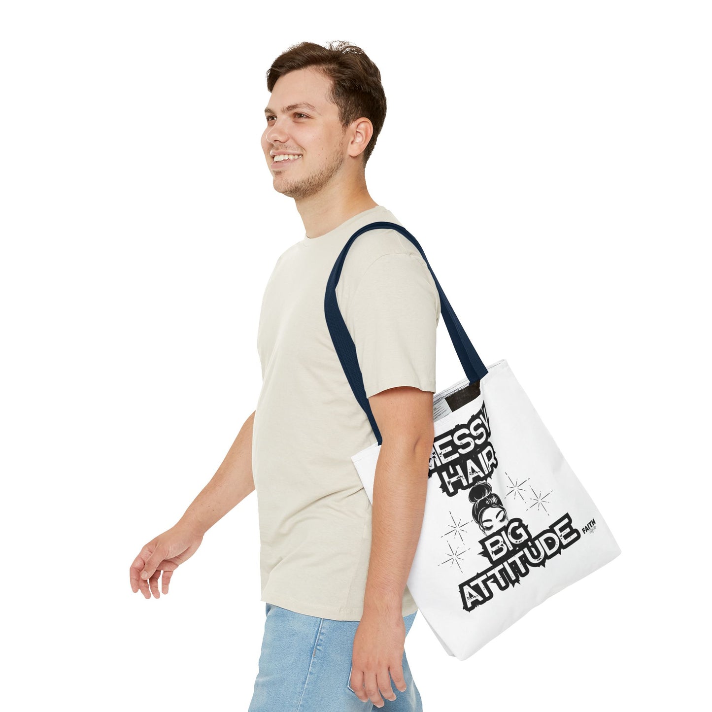 FaithStyles Tote Bag — "Messy Hair Big Attitude" Graphic Tote for Stylish Women