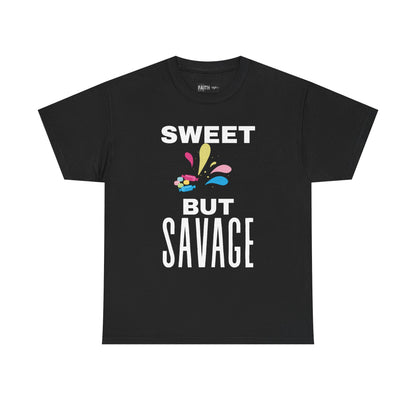 Sweet but Savage Grandma Cotton Tee | Fun Gift for Trendsetters, Everyday Wear, Birthday Party, and Casual Outings