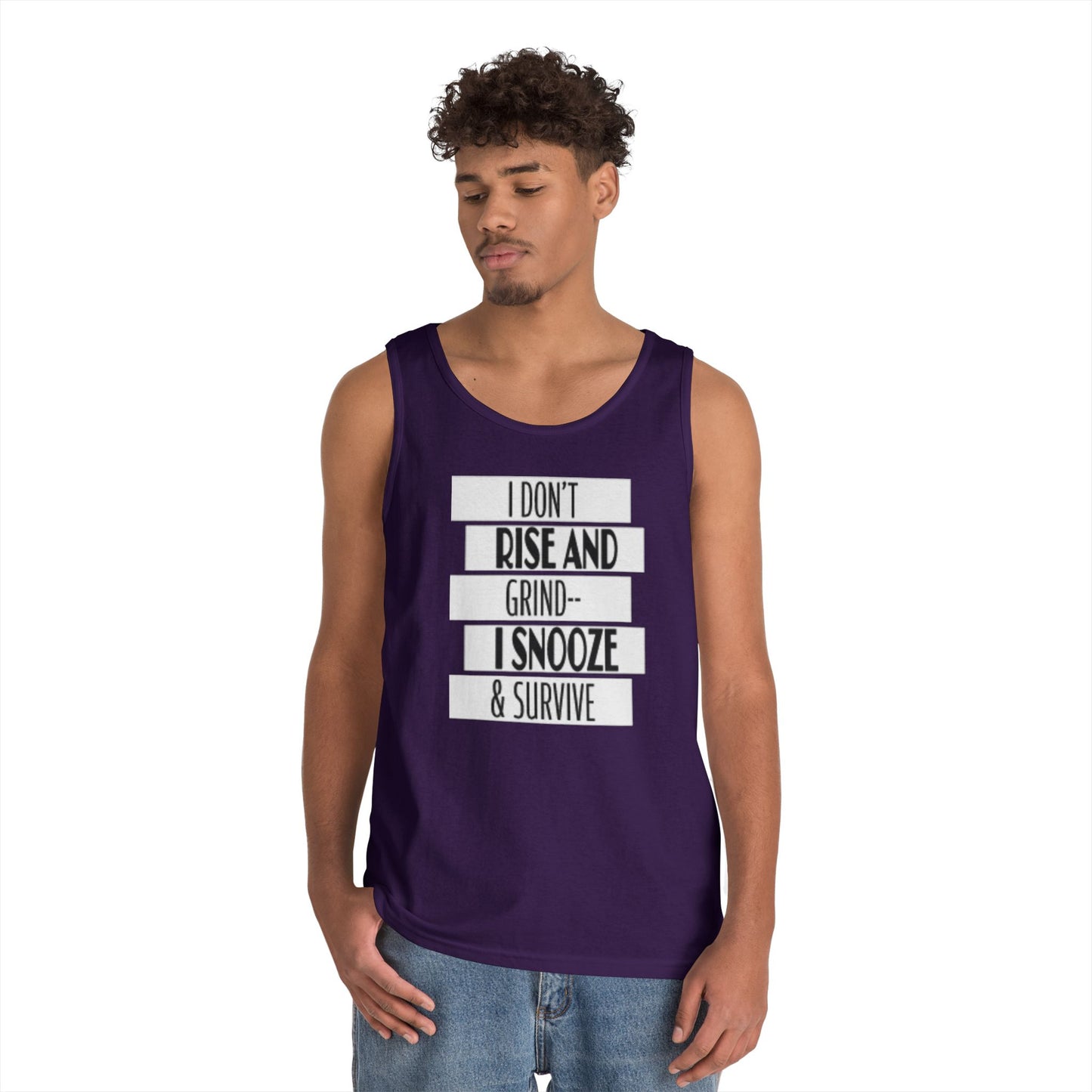 Heavy Cotton Tank Top with "I Don't Rise and Grind - I Snooze & Survive" Design - Relaxed Vibe, Perfect for Lazy Days, Gift for [...]