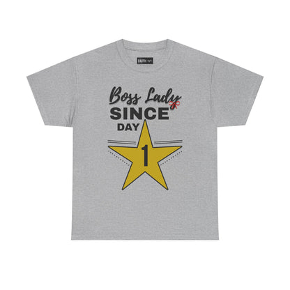 Boss Lady Since Day 1 Tee - Unisex Heavy Cotton Shirt, Perfect for Bosses, Gifts, Celebrations, Fun Occasions, Casual Wear