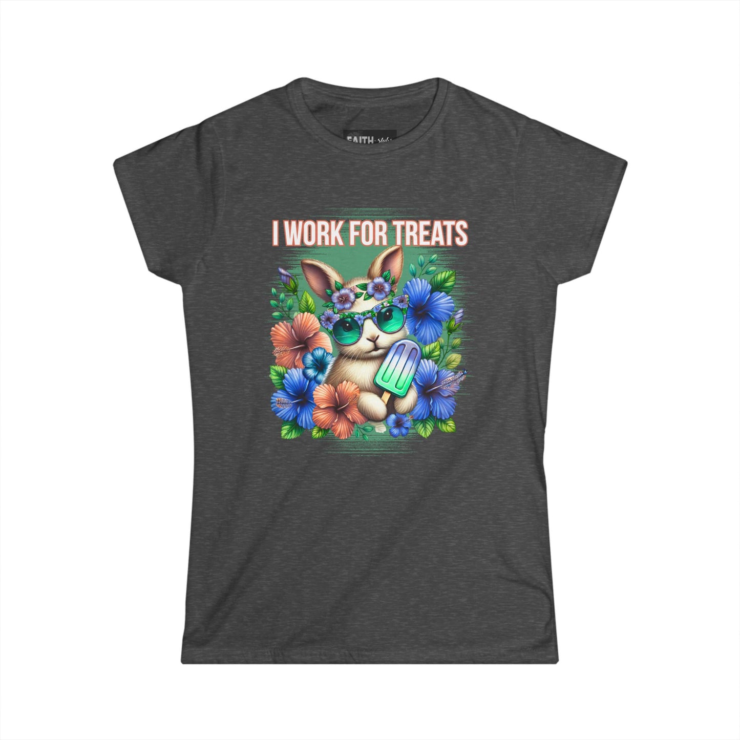 Women's Graphic Tee, I Work for Treats Dog Lover Shirt, Cute Pet T-Shirt, Floral Dog Art Tee, Gift for Dog Moms, Summer Tee