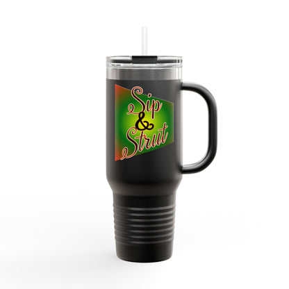 Vibrant Insulated Travel Mug - Sip & Strut, Perfect for Coffee Lovers, Road Trips, Outdoor Adventures, Gift for Holidays, Motivational Mug