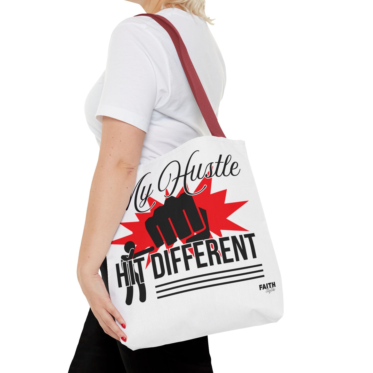 FaithStyles Motivational 'My Hustle, Hit Different' Graphic Tote Bag
