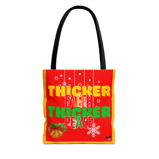 “Thicker Faith Thicker Peace” Tote Bag – Inspirational Christmas Shopper, Reusable Holiday Gift Tote & Everyday Carry Bag