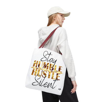 FaithStyles Stay Humble Hustle Silent Tote Bag — Motivational Leopard Print Canvas Tote