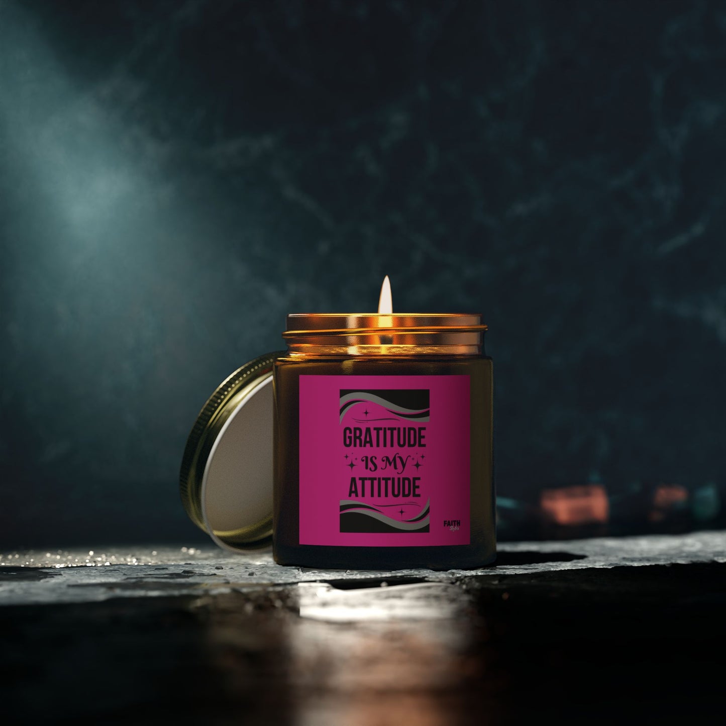 FaithStyles "GRATITUDE IS ATTITUDE" Scented Wax Candles, Coconut Apricot Wax (4oz, 9oz)