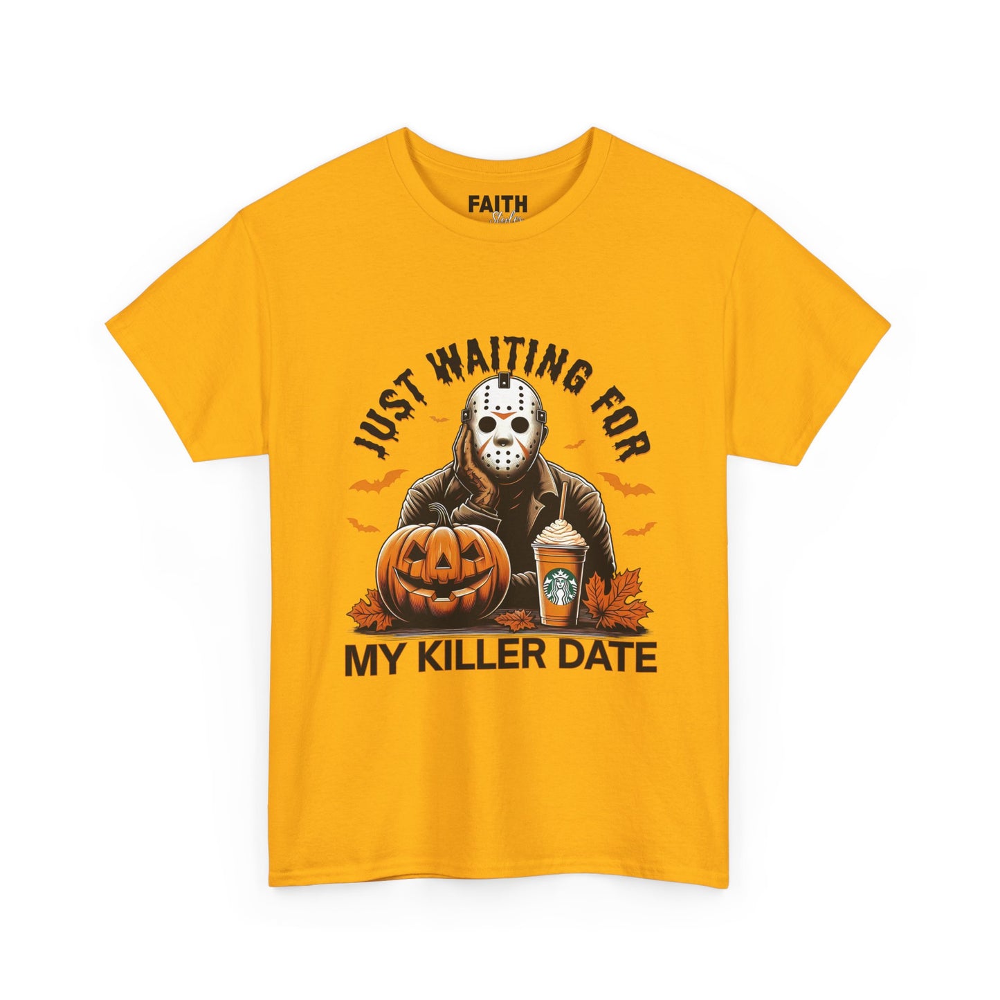 Unisex Halloween Graphic Tee, Spooky T-Shirt for Fall, Just Waiting for My Killer Date Shirt, Perfect for Halloween Parties or Gift