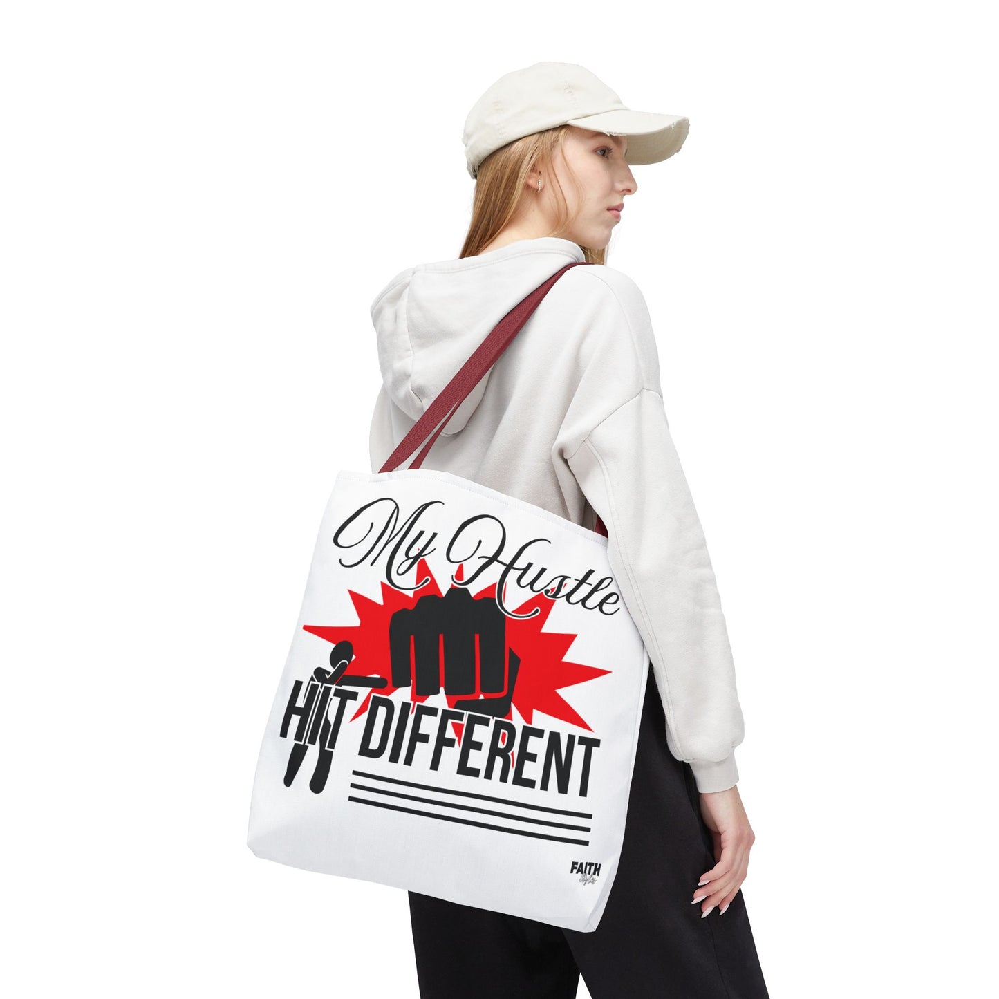 FaithStyles Motivational 'My Hustle, Hit Different' Graphic Tote Bag