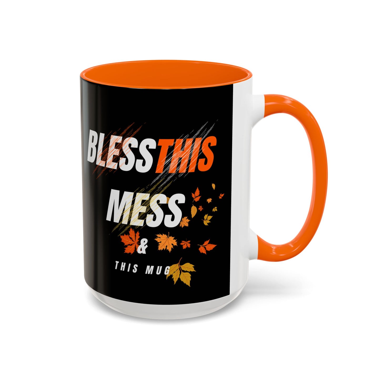 Bless This Mess Coffee Mug, Autumn Mug, Funny Mug Gift, Black Ceramic Mug, Fall Coffee Cup