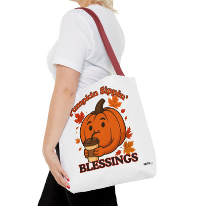 FaithStyles Autumn Pumpkin Blessings Tote Bag | Fall Bag, Cute Tote, Gift for Her, Thanksgiving, Coffee Lovers, Halloween Decor
