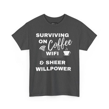 Surviving on Coffee Tee - Unisex Heavy Cotton Shirt, Funny Gift for Coffee Lovers, Perfect for Everyday Wear, Birthday & Holidays