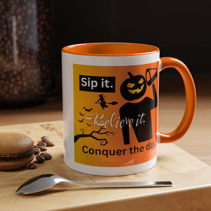Halloween-Themed Coffee Mug, Sip It Believe It Conquer the Day, Fall Decor, Gift for Pumpkin Lovers, Autumn Kitchenware