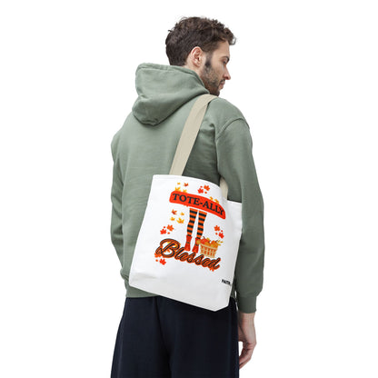 FaithStyles Blessed Holiday Tote Bag, Autumn Tote, Fall Accessories, Gift for Her, Seasonal Shopping Bag, Cute Grocery Bag