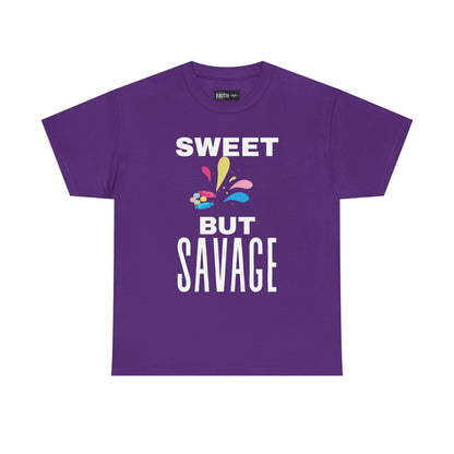 Sweet but Savage Grandma Cotton Tee | Fun Gift for Trendsetters, Everyday Wear, Birthday Party, and Casual Outings