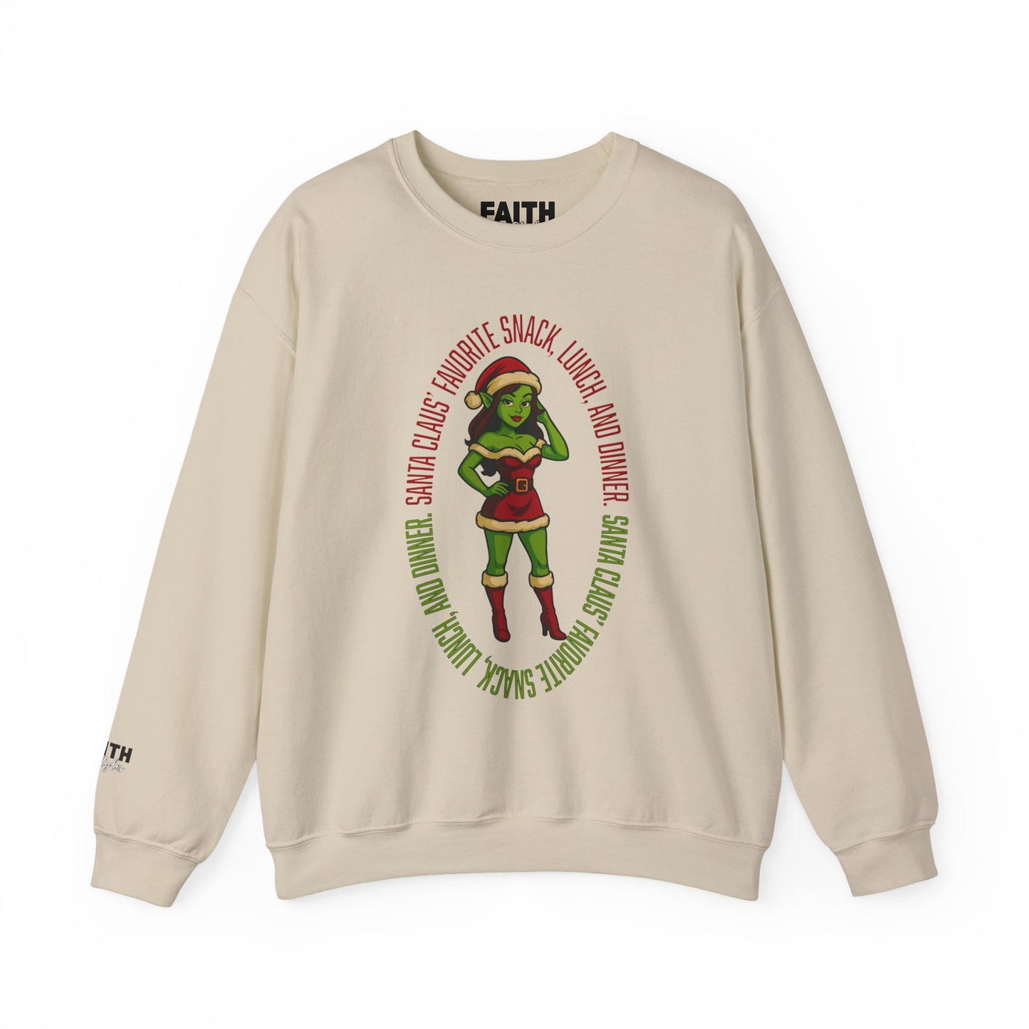 Holiday Goblin Girl Crewneck Sweatshirt — 'Favorite Snack' Christmas Sweatshirt