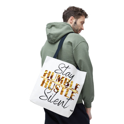 FaithStyles Stay Humble Hustle Silent Tote Bag — Motivational Leopard Print Canvas Tote