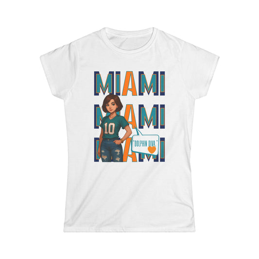 Miami Dolphins Women’s Softstyle Tee - Casual Sportswear, Game Day Outfit, Fan Apparel, Gift for Her, Miami Football Shirt