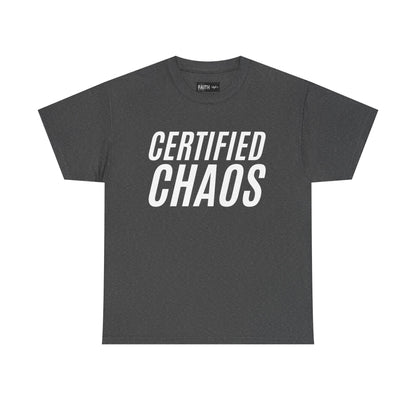 Certified Chaos Unisex Heavy Cotton Tee, Casual Tee, Graphic Tee, Trendy T-Shirt, Gift for Friends, Everyday Wear