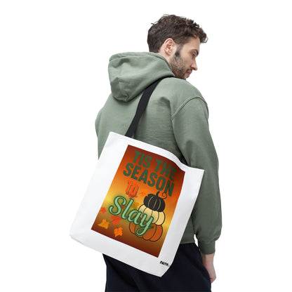 FaithStyles Seasonal Tote Bag: 'Tis the Season to Slay | Fall Shopping Bag, Halloween Tote, Autumn Handbag, Gift Bag, Eco-Friendly Tote