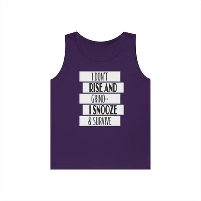 Heavy Cotton Tank Top with "I Don't Rise and Grind - I Snooze & Survive" Design - Relaxed Vibe, Perfect for Lazy Days, Gift for [...]