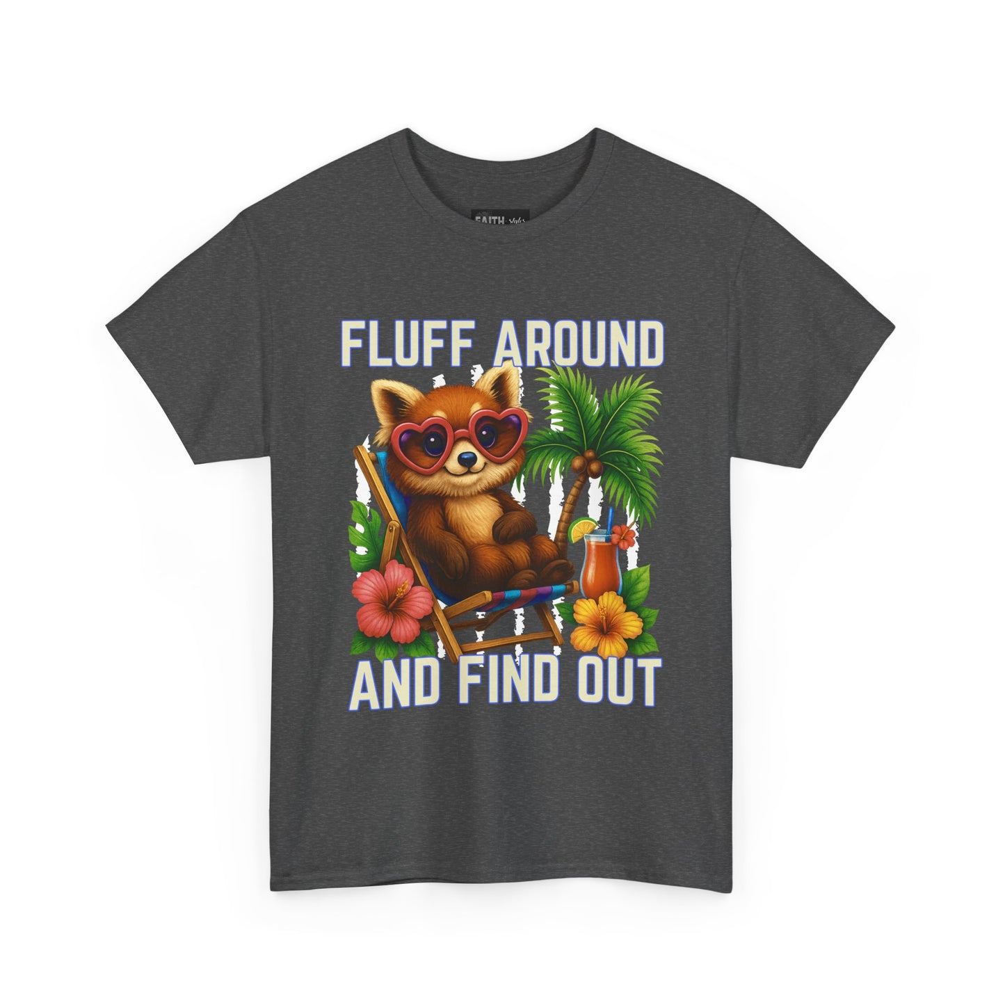 Tropical Cat Tee: Fluff Around and Find Out, Cute Graphic Shirt, Summer Outfit, Unisex Casual Wear, Gift for Animal Lovers