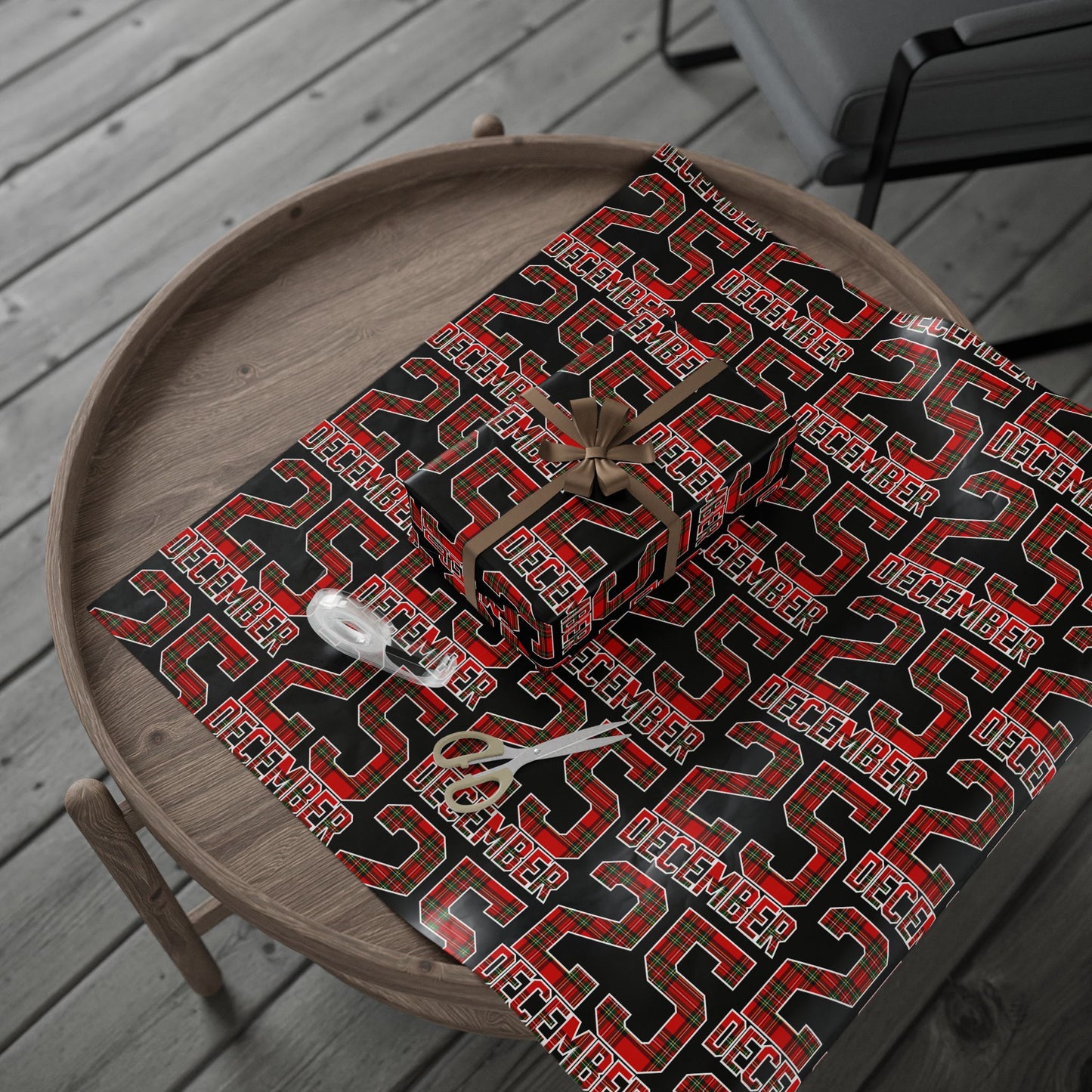 Wrapping Paper — Holiday Plaid ‘Merry’ Design