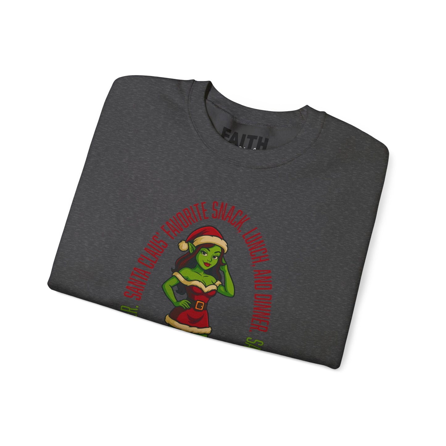 Holiday Goblin Girl Crewneck Sweatshirt — 'Favorite Snack' Christmas Sweatshirt