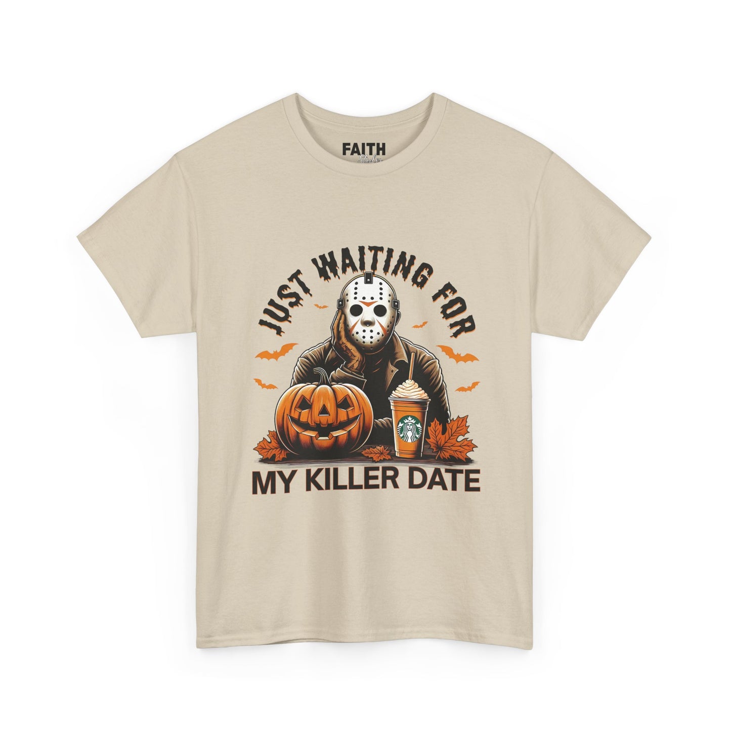 Unisex Halloween Graphic Tee, Spooky T-Shirt for Fall, Just Waiting for My Killer Date Shirt, Perfect for Halloween Parties or Gift