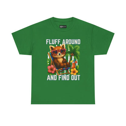 Tropical Cat Tee: Fluff Around and Find Out, Cute Graphic Shirt, Summer Outfit, Unisex Casual Wear, Gift for Animal Lovers
