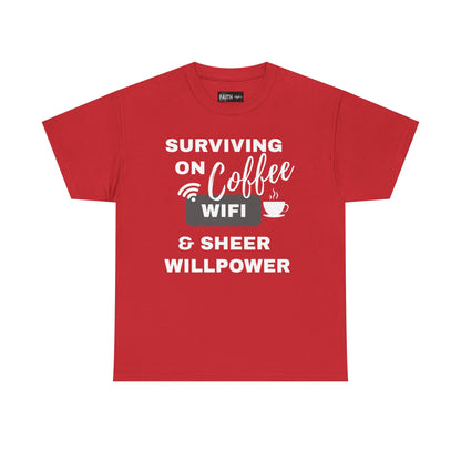 Surviving on Coffee Tee - Unisex Heavy Cotton Shirt, Funny Gift for Coffee Lovers, Perfect for Everyday Wear, Birthday & Holidays