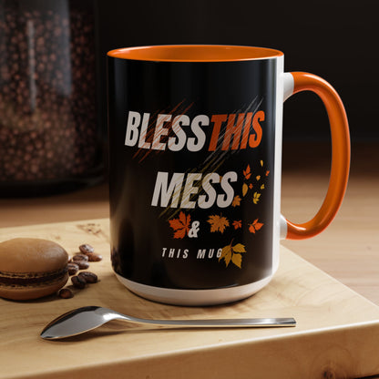 Bless This Mess Coffee Mug, Autumn Mug, Funny Mug Gift, Black Ceramic Mug, Fall Coffee Cup