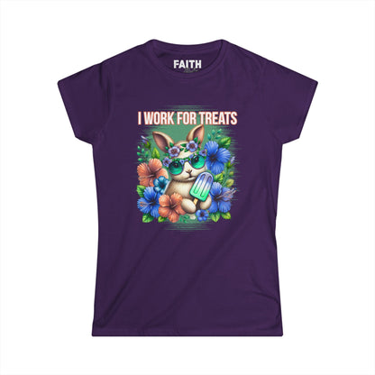 Women's Graphic Tee, I Work for Treats Dog Lover Shirt, Cute Pet T-Shirt, Floral Dog Art Tee, Gift for Dog Moms, Summer Tee