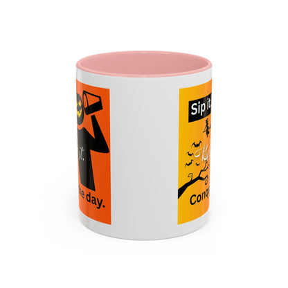 FaithStyles Halloween-Themed Coffee Mug, Sip It Believe It Conquer the Day, Fall Decor, Gift for Pumpkin Lovers, Autumn Kitchenware