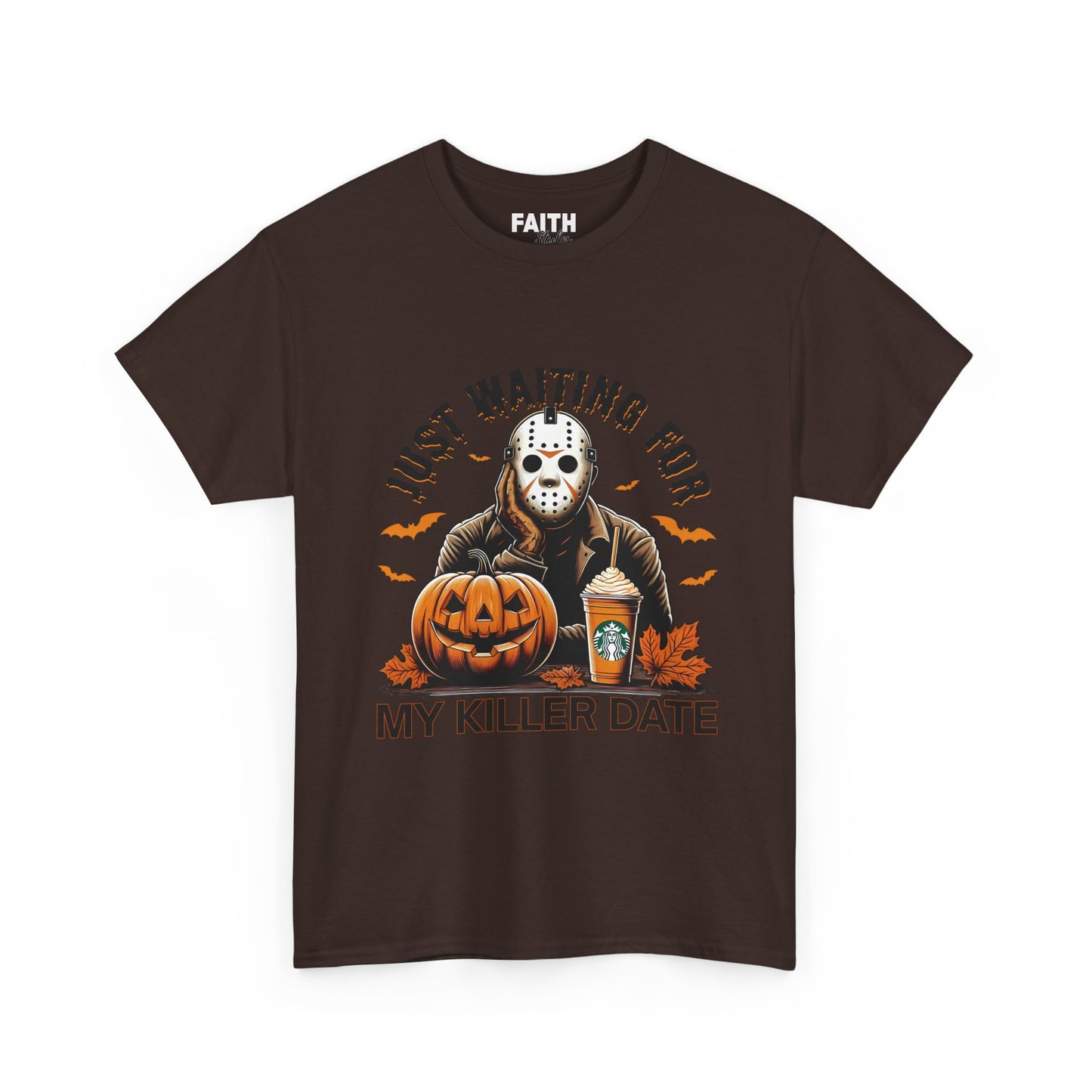 Unisex Halloween Graphic Tee, Spooky T-Shirt for Fall, Just Waiting for My Killer Date Shirt, Perfect for Halloween Parties or Gift