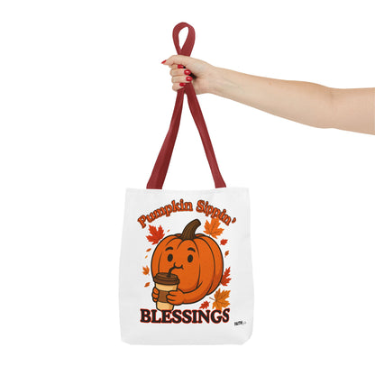 FaithStyles Autumn Pumpkin Blessings Tote Bag | Fall Bag, Cute Tote, Gift for Her, Thanksgiving, Coffee Lovers, Halloween Decor