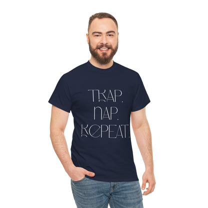 Unisex Heavy Cotton Tee - 'Trap. Nap. Repeat.' Motivational Shirt for Relaxation and Leisure