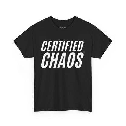 Certified Chaos Unisex Heavy Cotton Tee, Casual Tee, Graphic Tee, Trendy T-Shirt, Gift for Friends, Everyday Wear