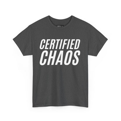 Certified Chaos Unisex Heavy Cotton Tee, Casual Tee, Graphic Tee, Trendy T-Shirt, Gift for Friends, Everyday Wear