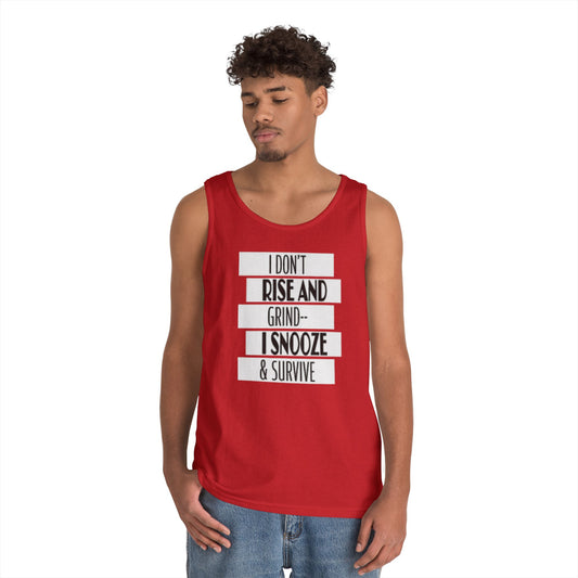 Heavy Cotton Tank Top with "I Don't Rise and Grind - I Snooze & Survive" Design - Relaxed Vibe, Perfect for Lazy Days, Gift for [...]
