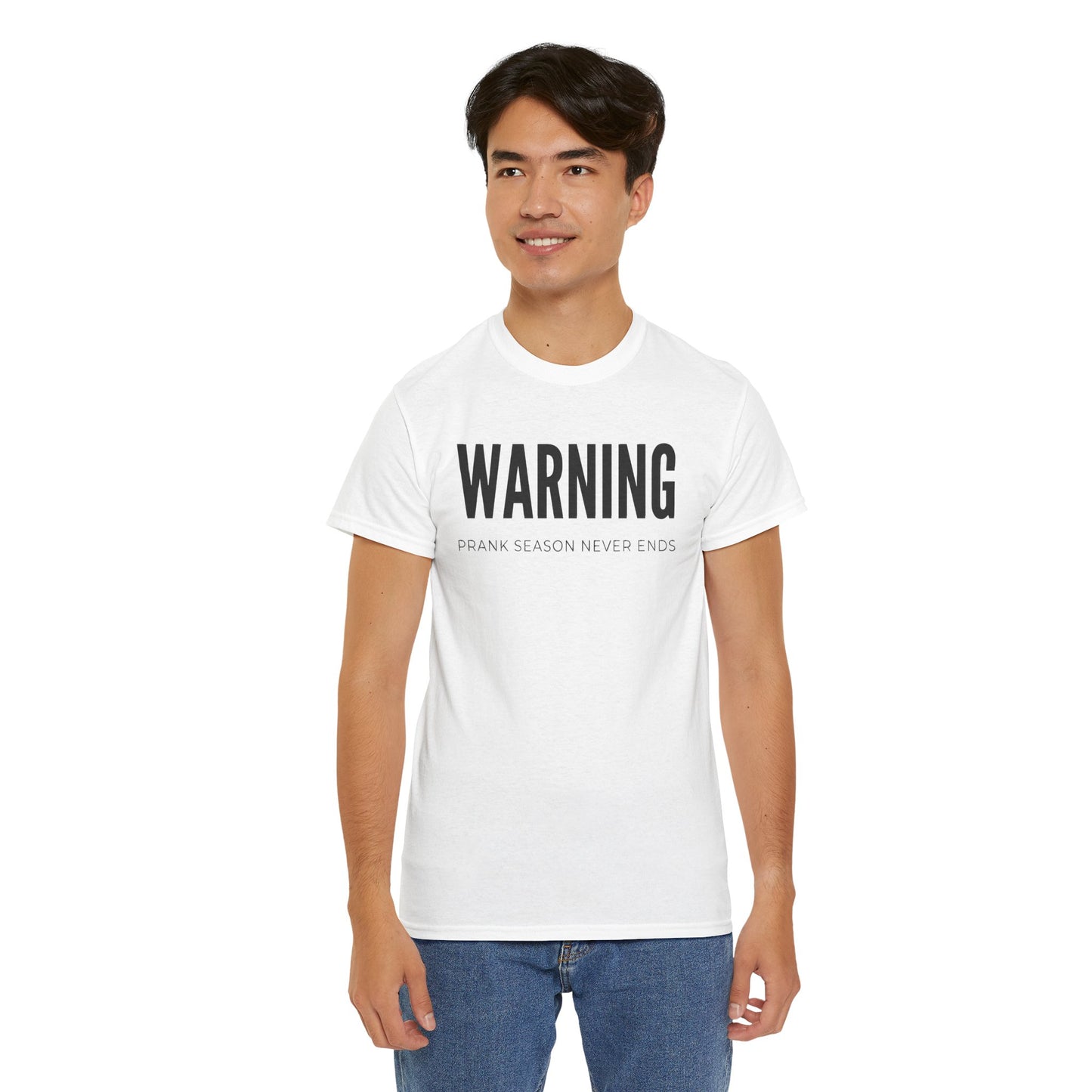 Warning Prank Season Unisex Heavy Cotton Tee | Fun Gift, Casual Wear, Comedy Merchandise, Birthday Gift, Prankster Shirt