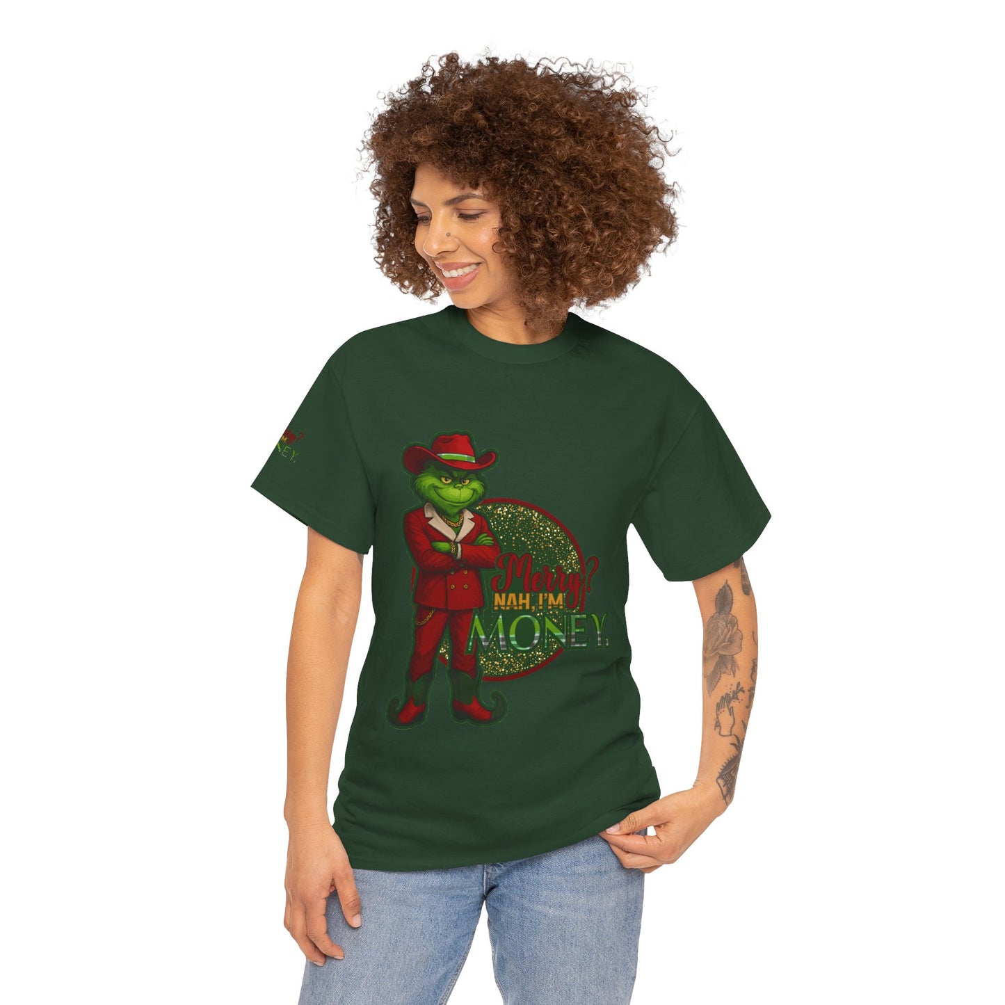 Grinch Inspired in Red Suit Tee — "Nah, I’m Money" Christmas Graphic T-Shirt