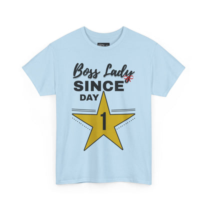 Boss Lady Since Day 1 Tee - Unisex Heavy Cotton Shirt, Perfect for Bosses, Gifts, Celebrations, Fun Occasions, Casual Wear