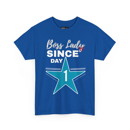 Boss Lady Since Day 1 Tee - Unisex Heavy Cotton Shirt, Perfect for Bosses, Gifts, Celebrations, Fun Occasions, Casual Wear