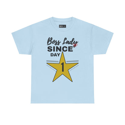 Boss Lady Since Day 1 Tee - Unisex Heavy Cotton Shirt, Perfect for Bosses, Gifts, Celebrations, Fun Occasions, Casual Wear